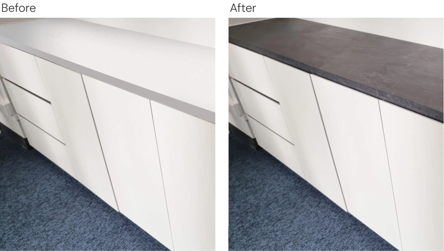 Before After of Cabinet Office Laminate Sticker